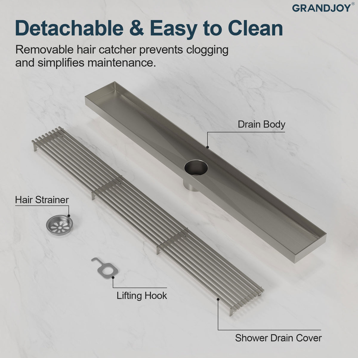 24-Inch Linear Shower Drain with Anti-Odor Core and Hair Catcher
