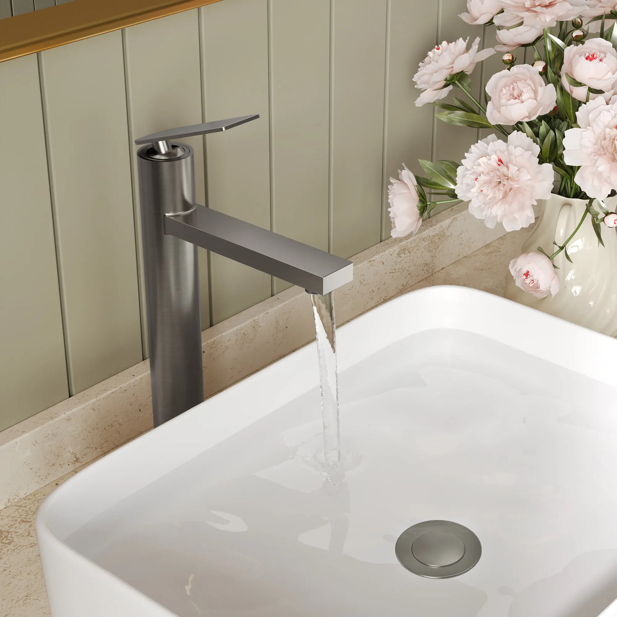 Single-Handle Vessel Bathroom Sink Faucet With Pop-Up Drain