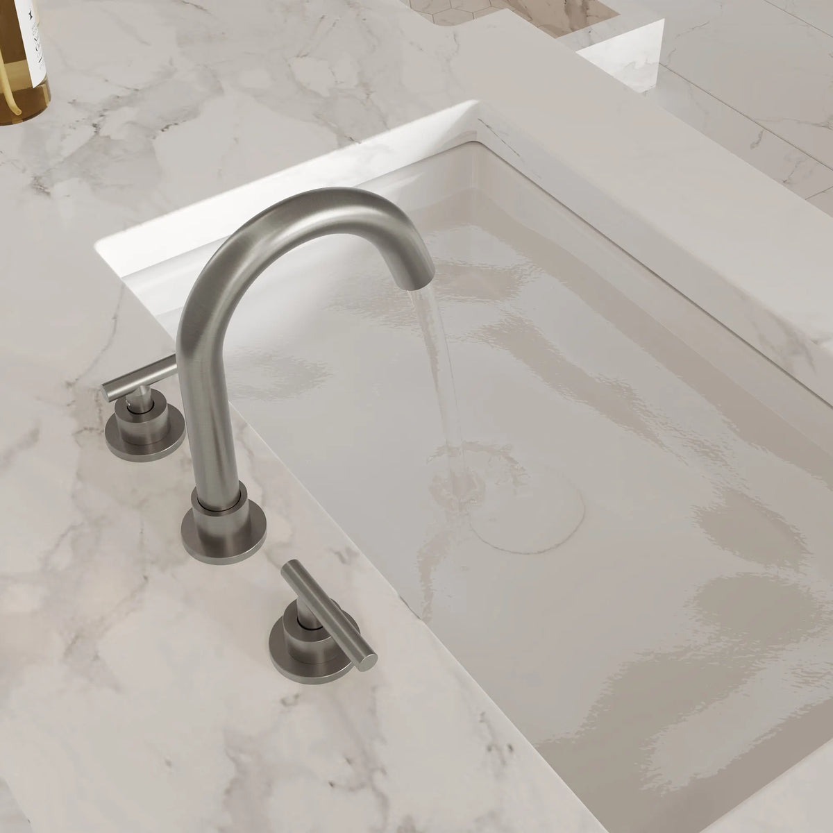 Two-Handle Mid Arc Widespread Bathroom Sink Faucet With Pop-Up Drain