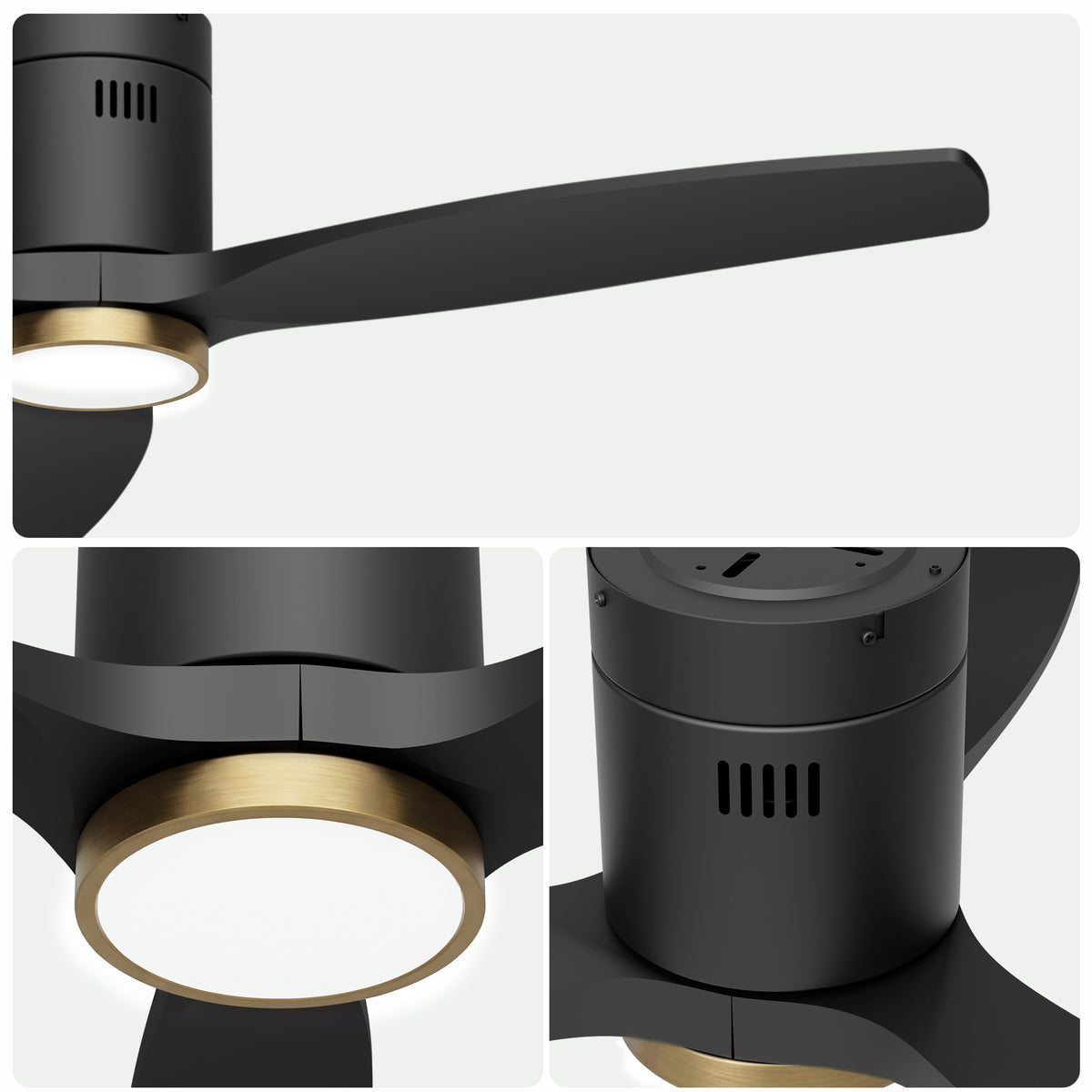 52-Inch Flush-Mount 3-Blade Ceiling Fan with Light, Wall Control and Remote