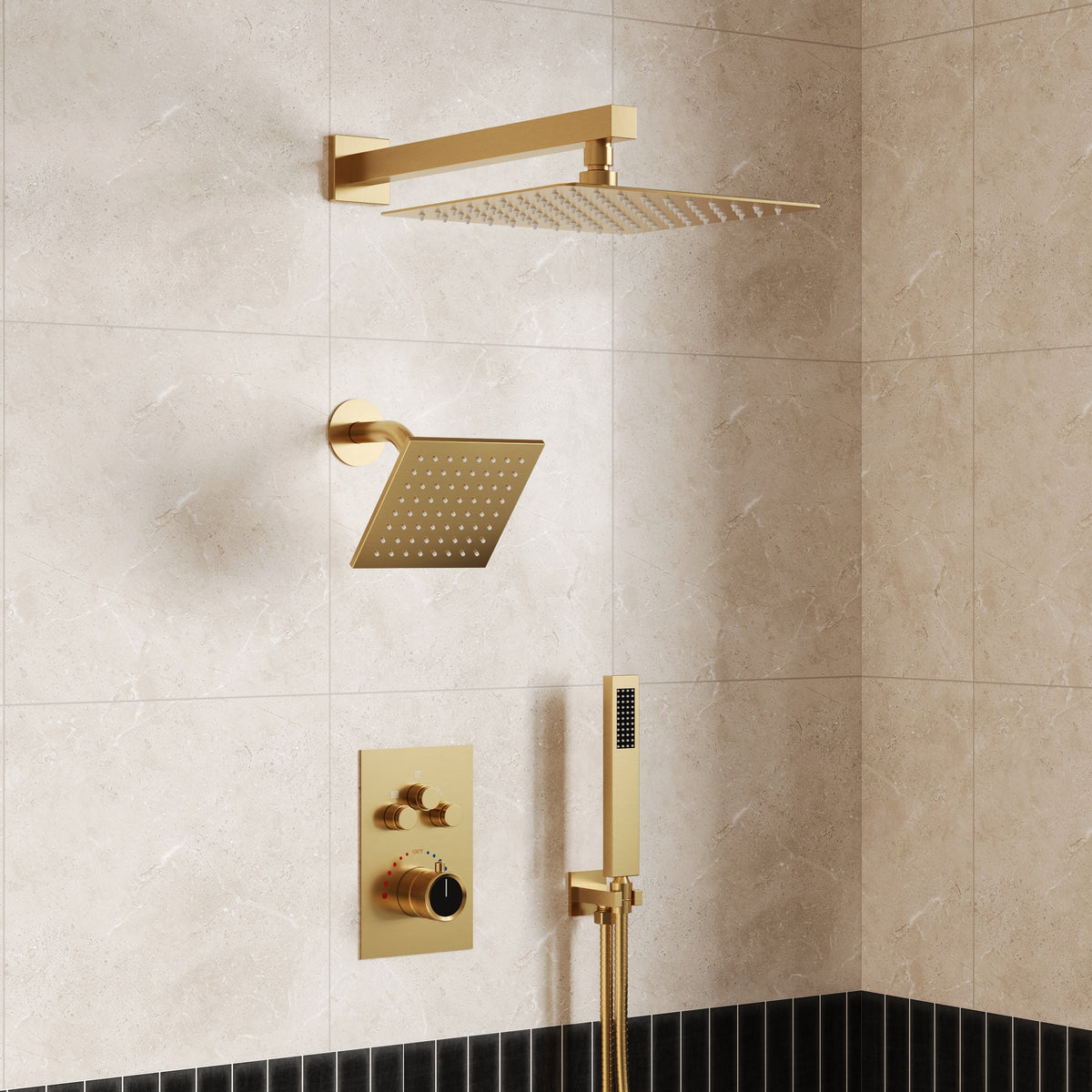 Wall-Mounted Thermostatic Dual Shower System with Handheld Spray