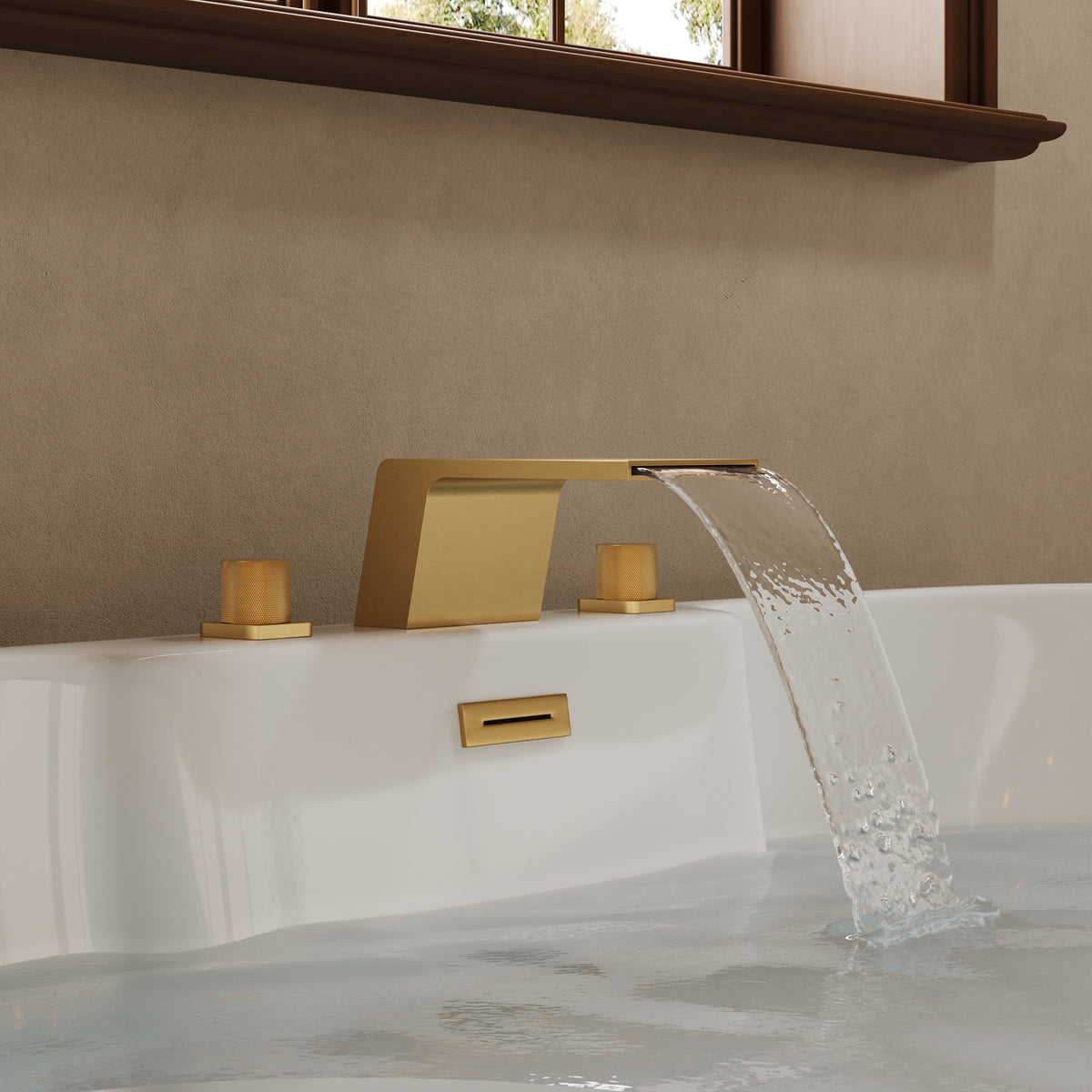 Deck-Mounted Waterfall Bathtub Faucet with Separate Hot and Cold Handles