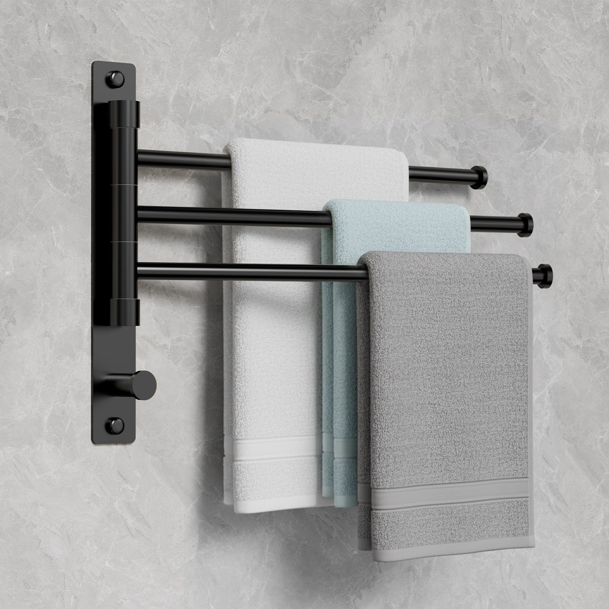 Three-Arm Wall-Mounted Rotating Stainless Steel Towel Rack for Bathrooms