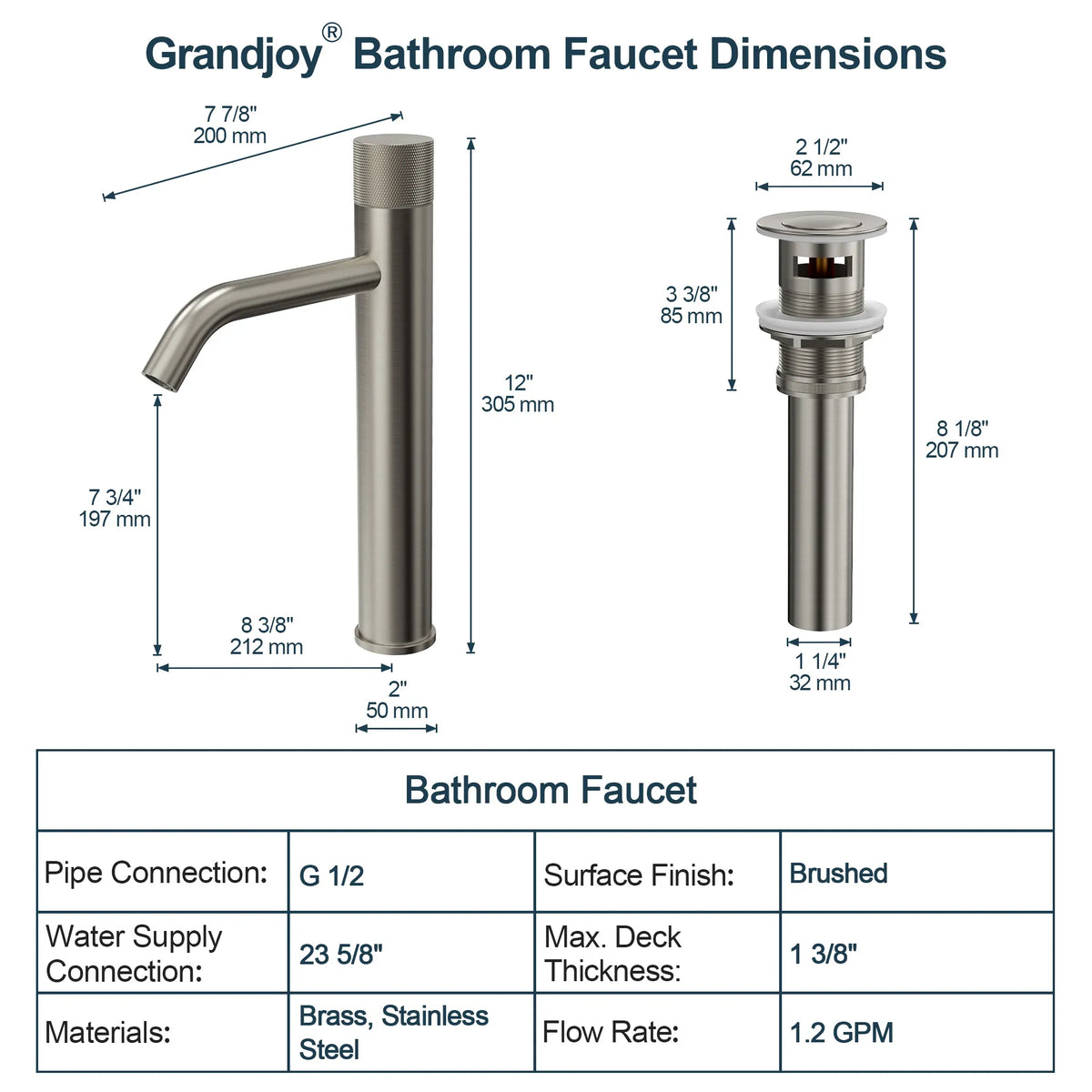 Single-Handle Vessel Bathroom Sink Faucet With Pop-Up Drain