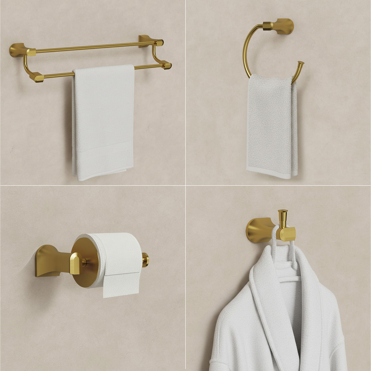 Four-Piece Wall-Mounted Bathroom Hardware Set with Dual Towel Rack