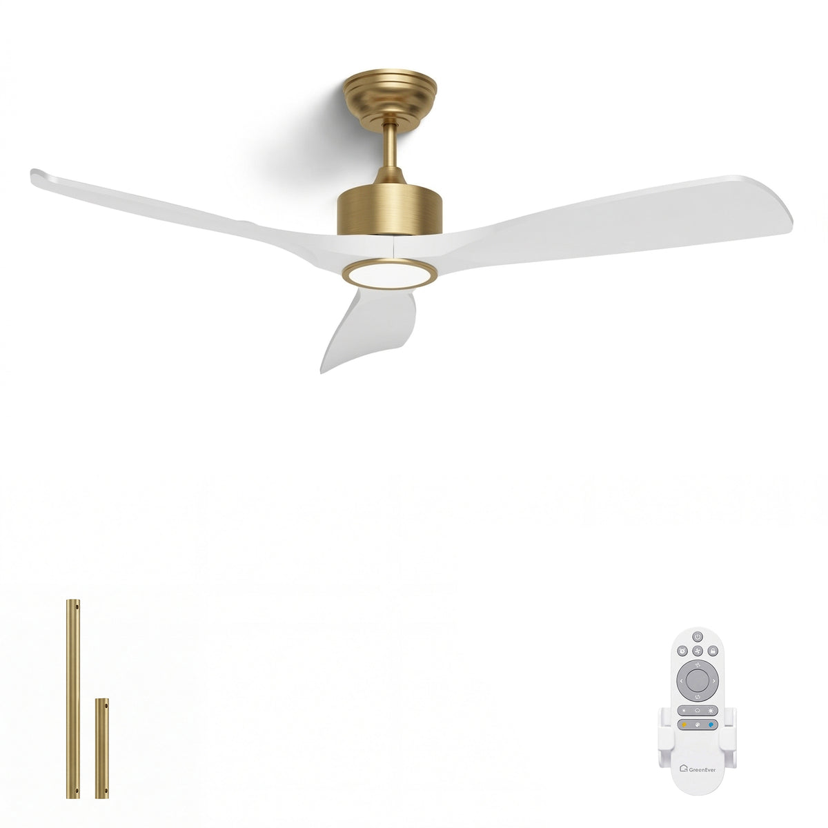 52-Inch Downrod Mount 3-Blade Ceiling Fan with Light and Remote Control