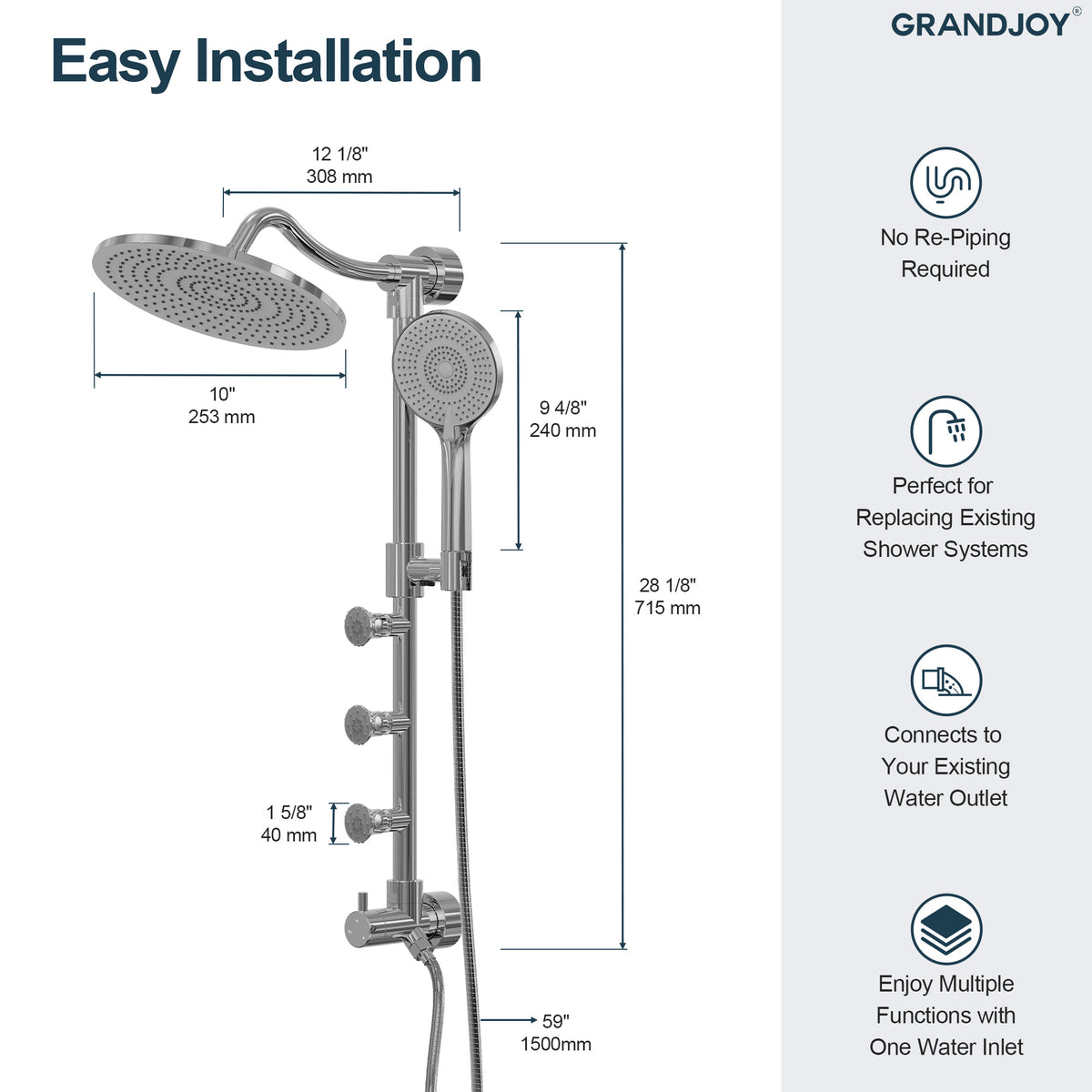 Exposed Rain Shower System with Handheld and Side Sprays