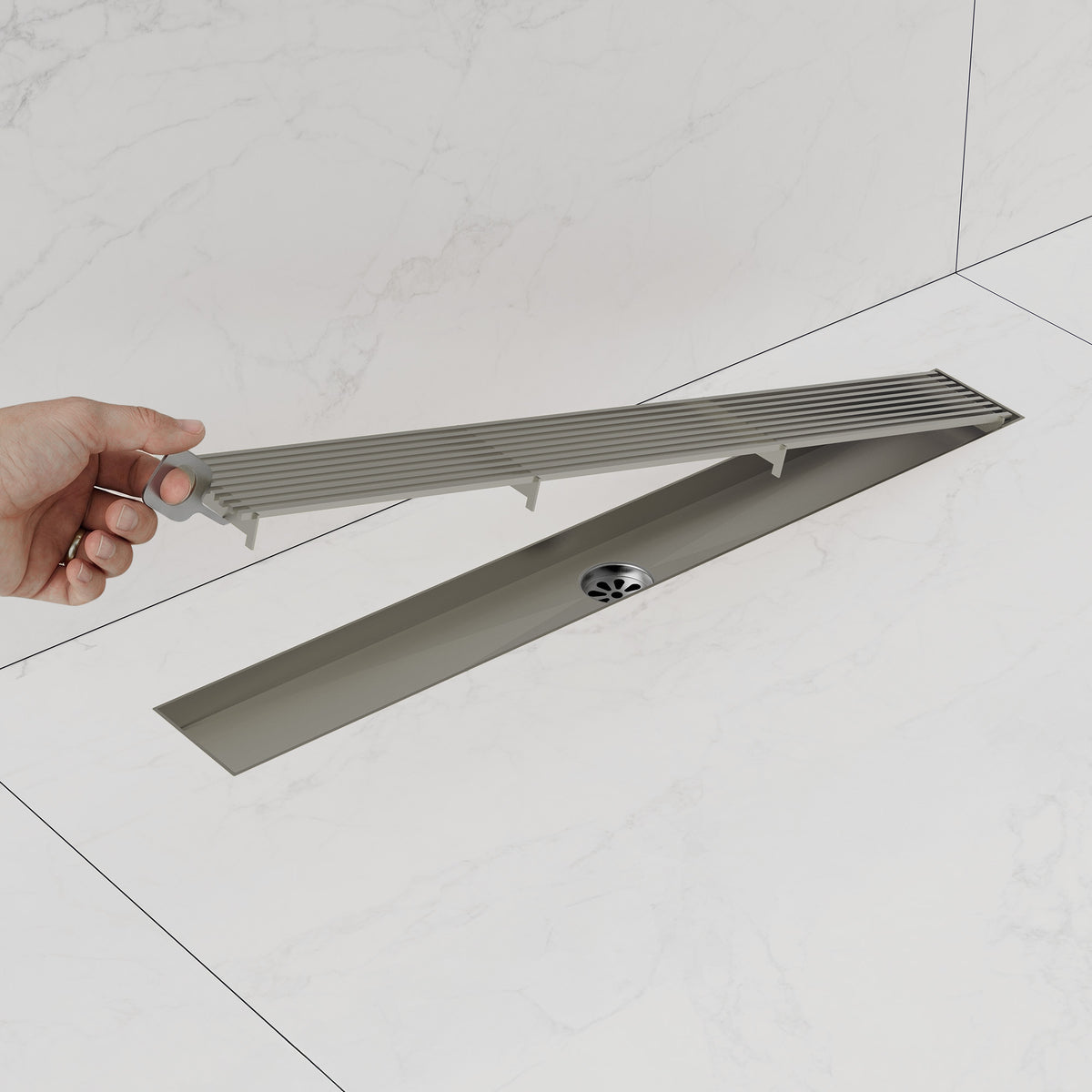 24-Inch Linear Shower Drain with Anti-Odor Core and Hair Catcher