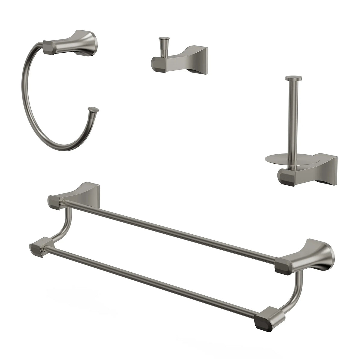 Four-Piece Wall-Mounted Bathroom Hardware Set with Dual Towel Rack