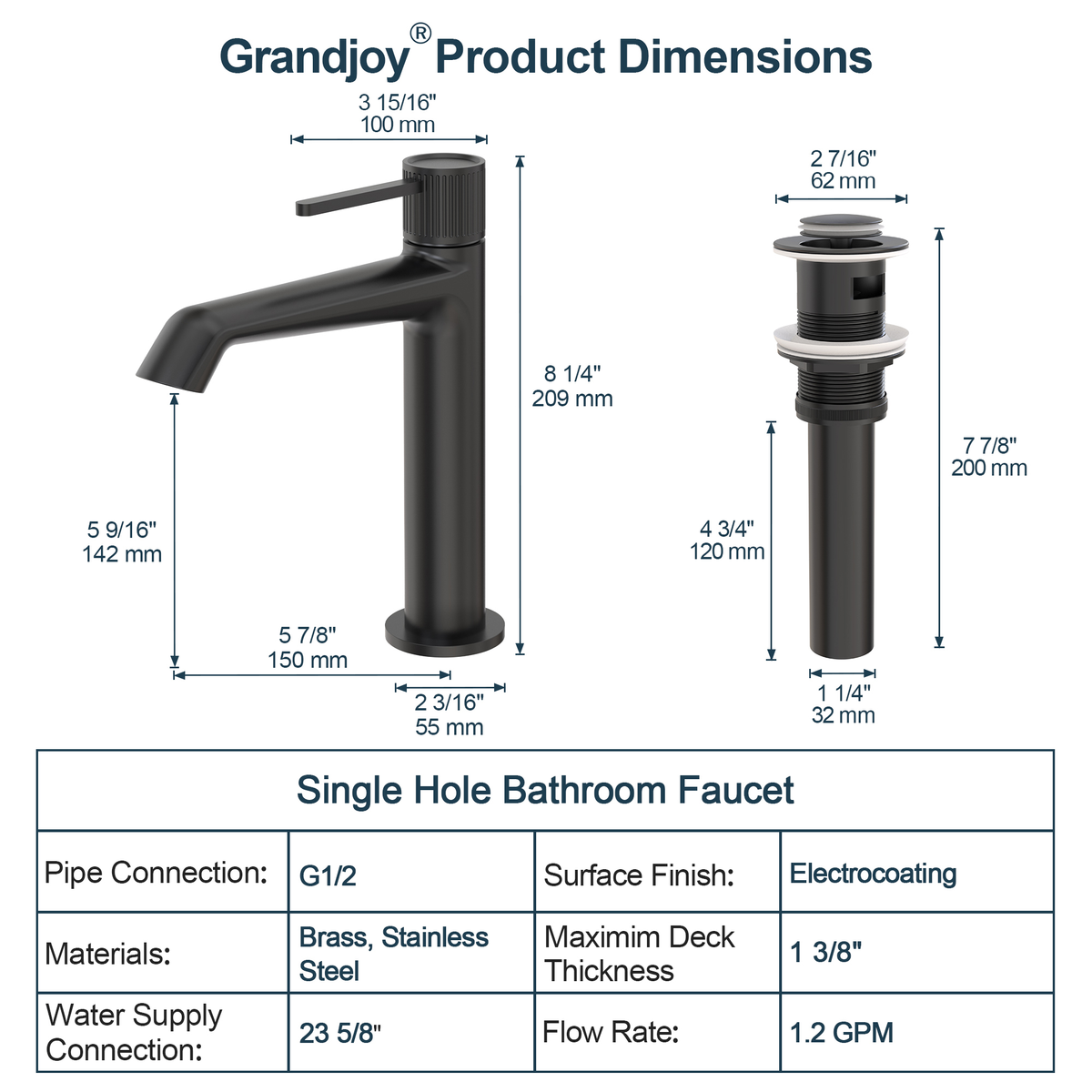 Single-Handle Bathroom Sink Faucet With Pop-Up Drain