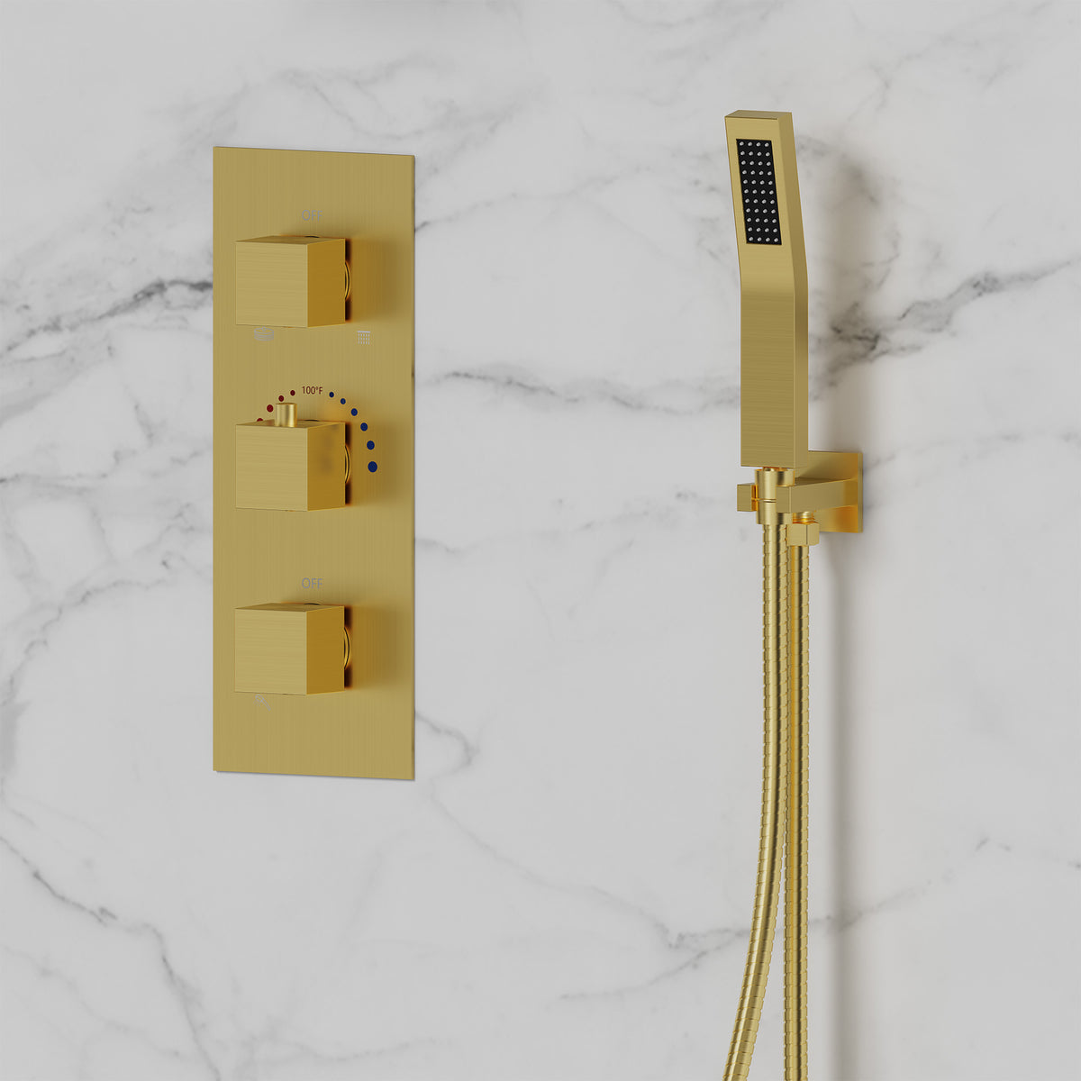 Wall-Mounted Thermostatic Dual Rainfall Shower System with Handheld Spray