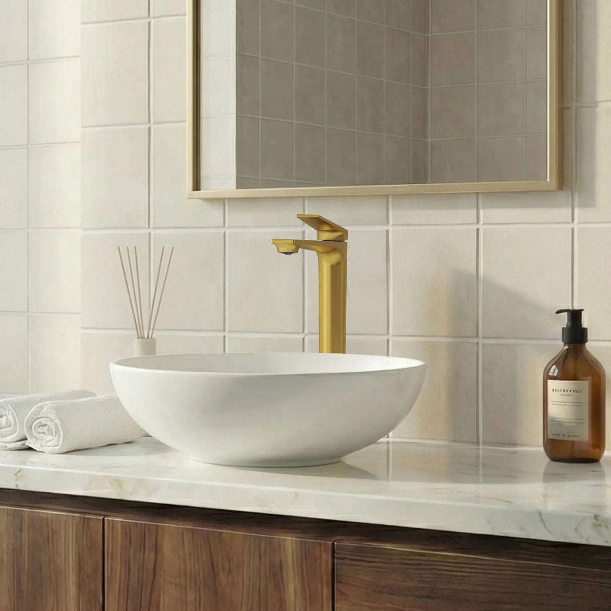 Single-Handle Vessel Bathroom Sink Faucet With Pop-Up Drain