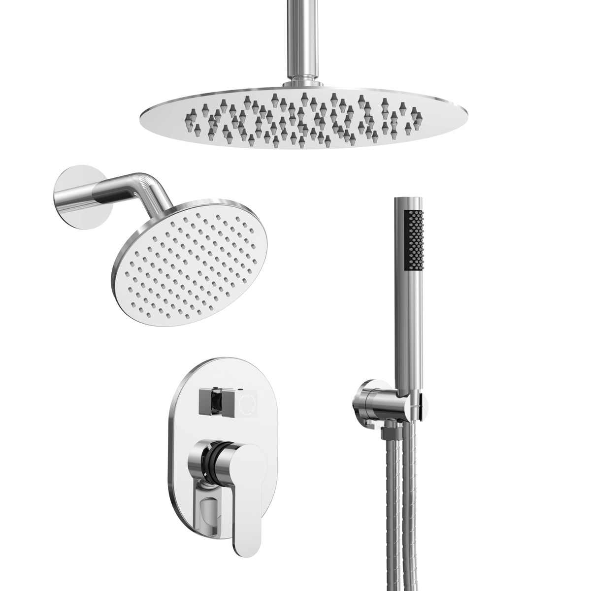 Ceiling-Mounted Dual Round-Head Shower System with Adjustable Handheld