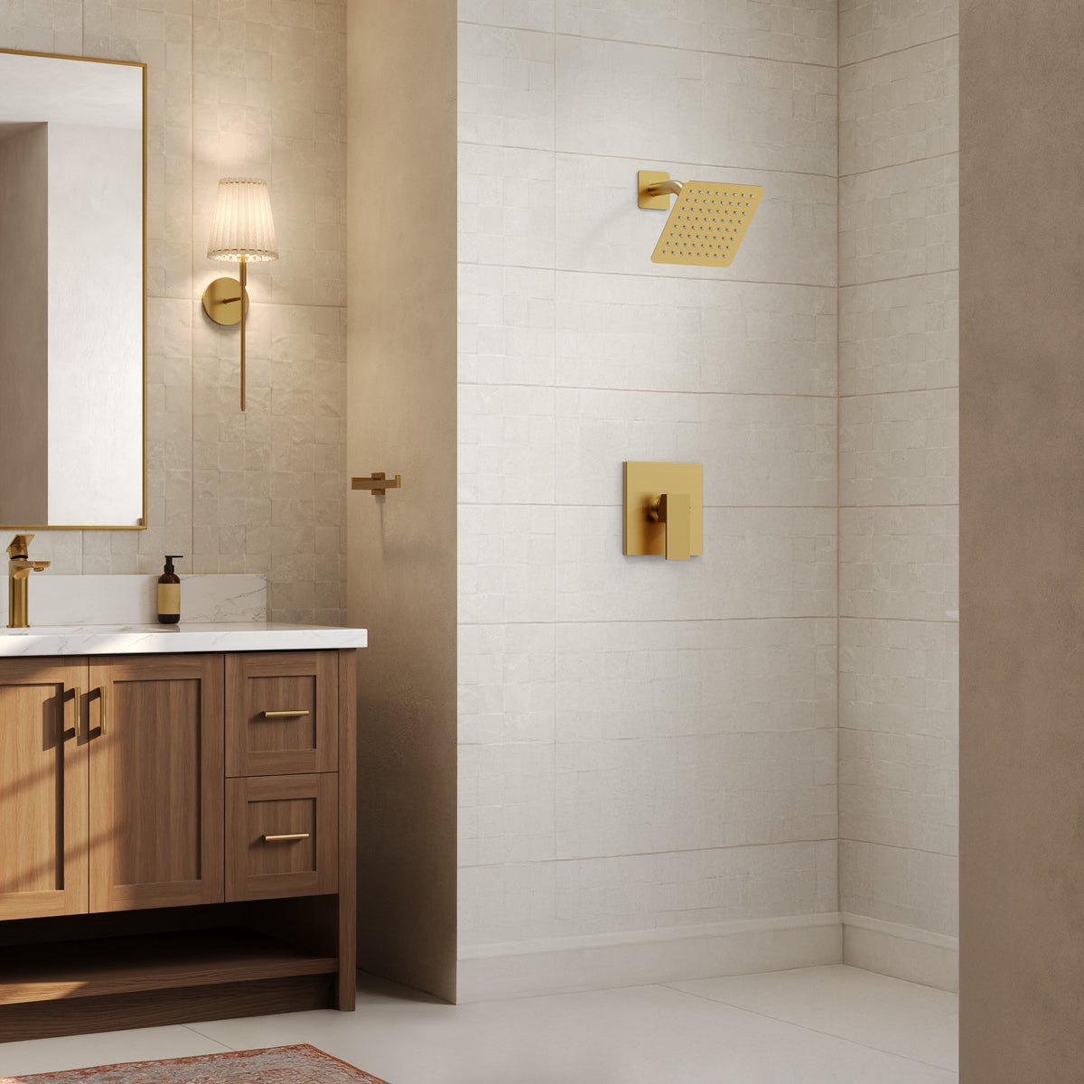 Wall-Mounted Square Rain Shower System with Pressure-Balanced Valve