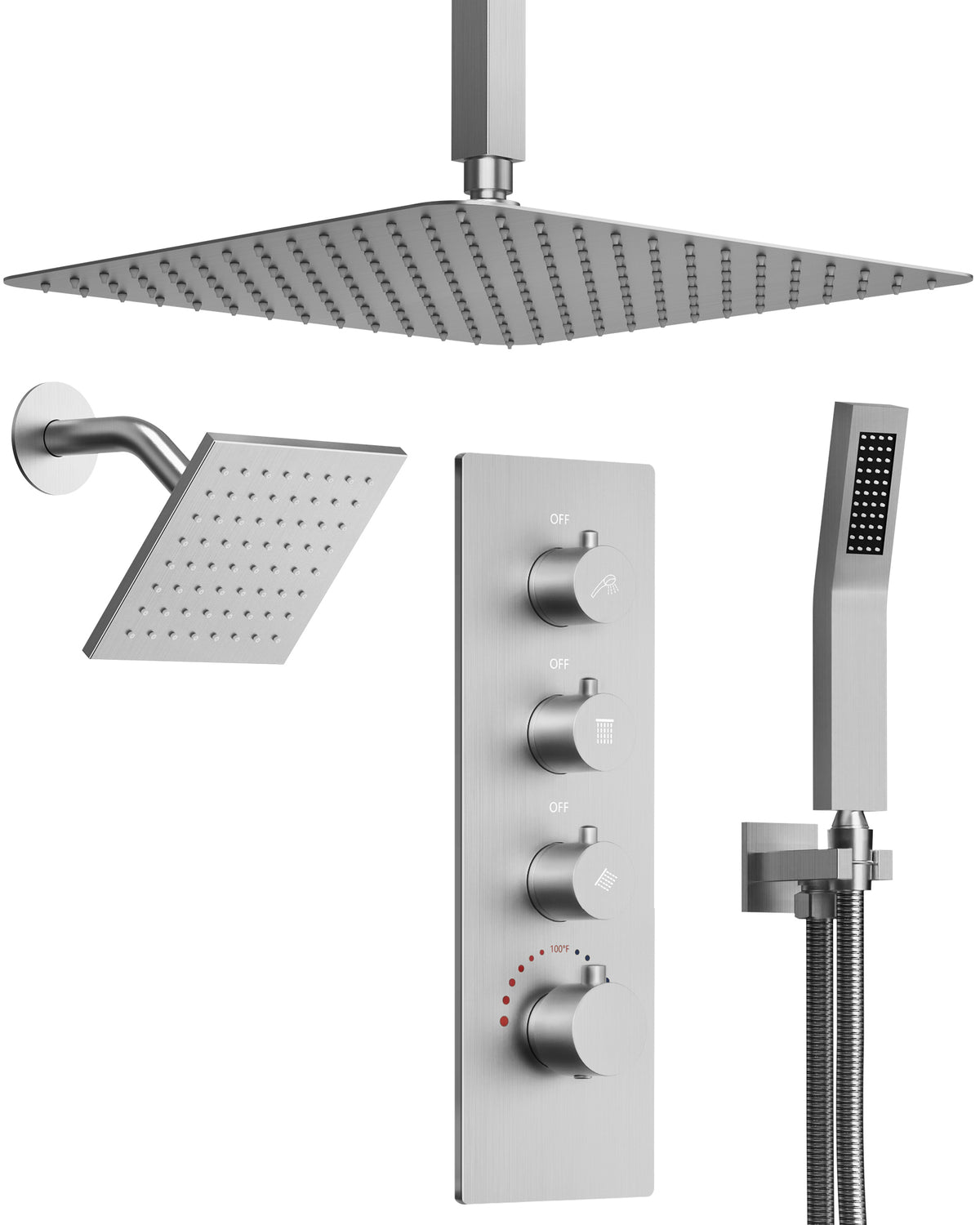 16-Inch Ceiling-Mounted Dual-Head Shower System with Handheld Sprayer