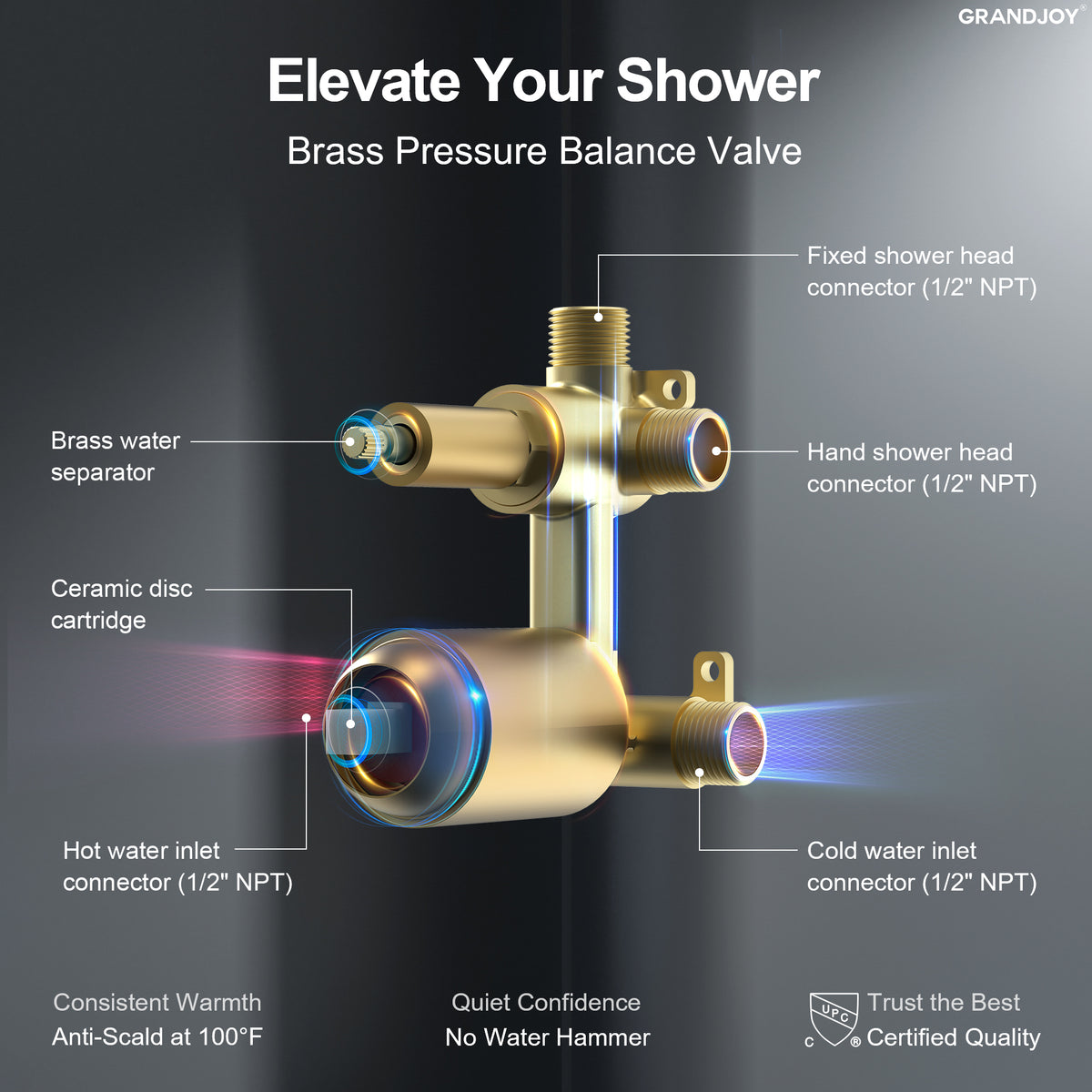 Square Wall-Mounted Shower System with Adjustable Handheld Spray