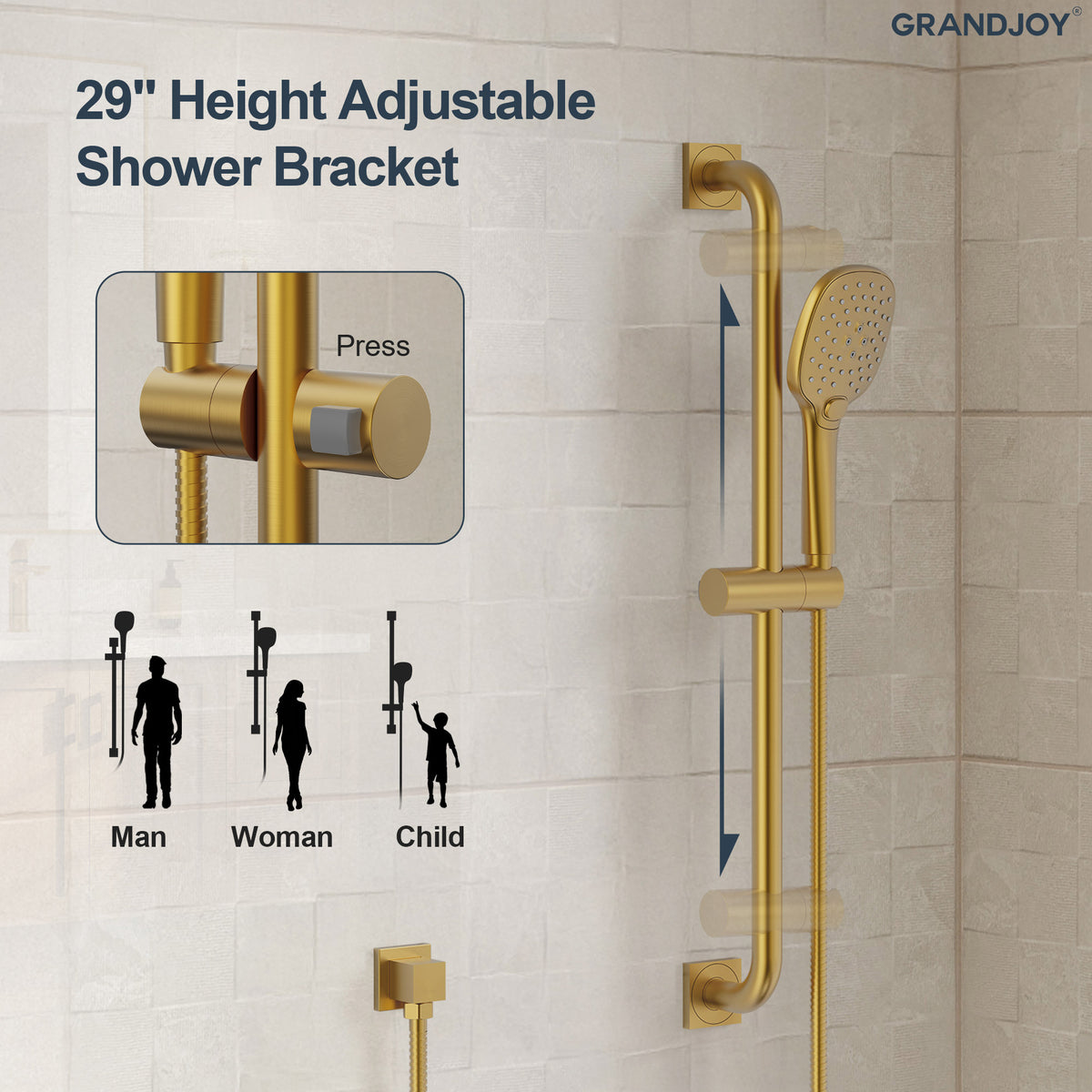 Square Wall-Mounted Shower System with Adjustable Slide Bar