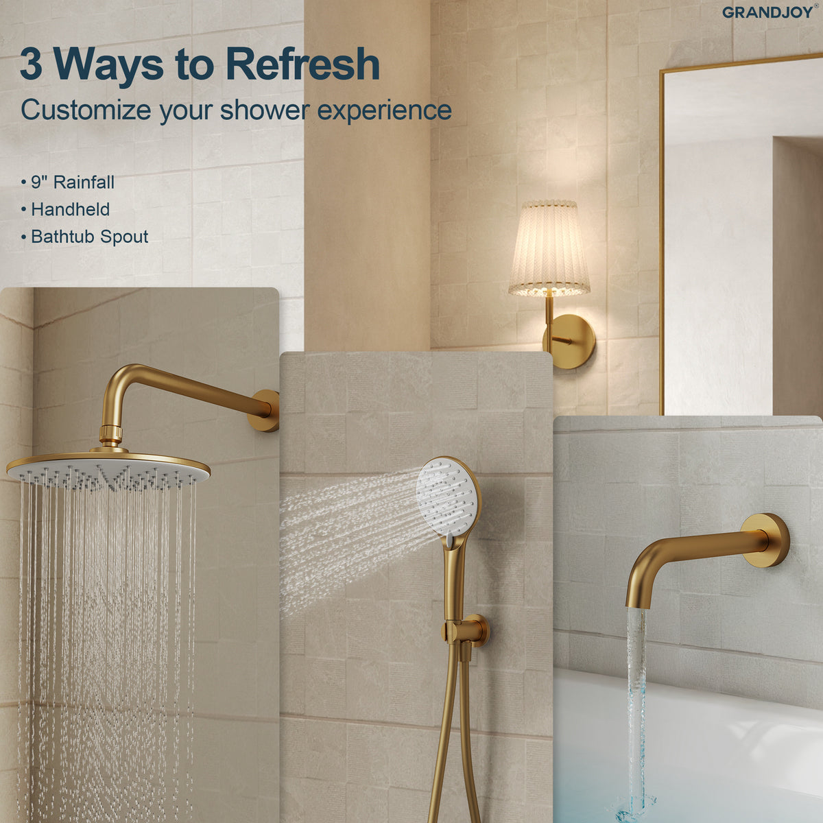 Round Wall-Mounted Shower System with Handheld and Tub Spout