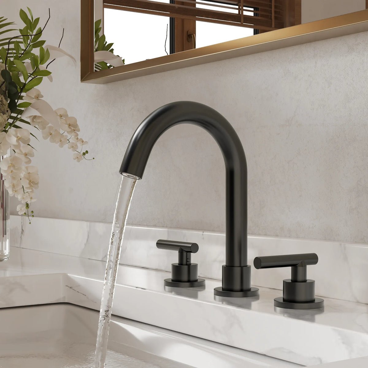 Two-Handle Mid Arc Widespread Bathroom Sink Faucet With Pop-Up Drain