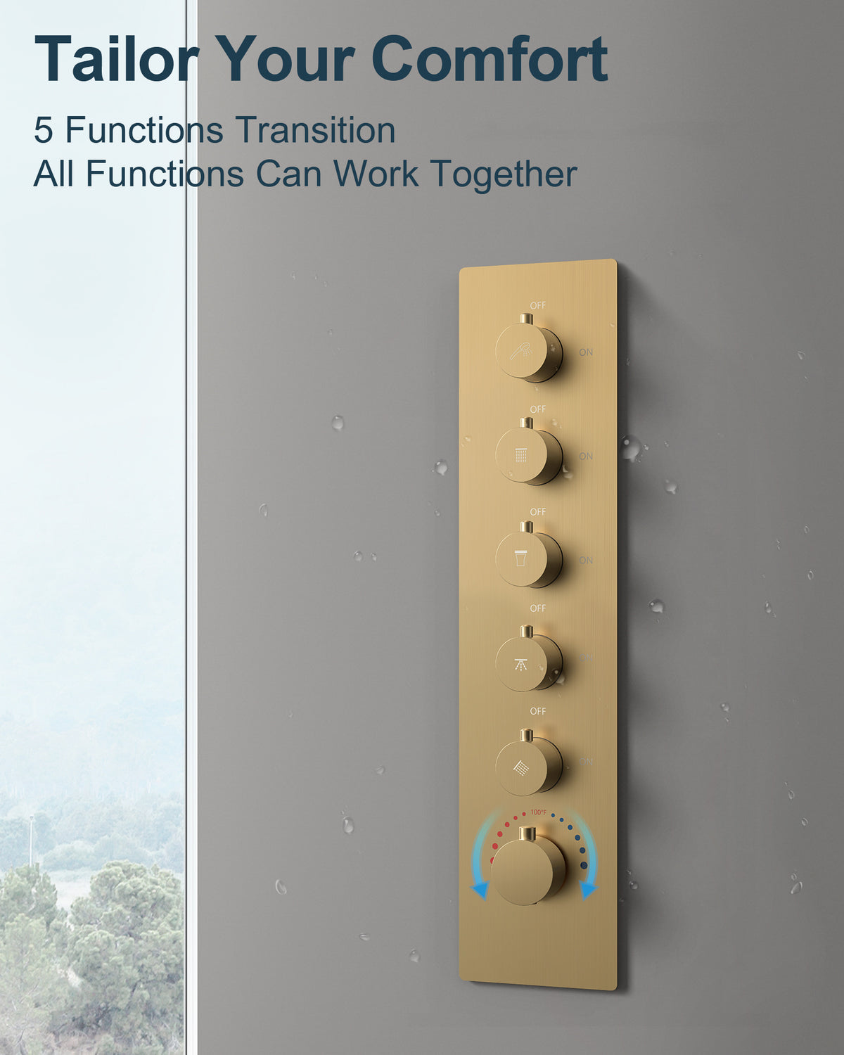 LED Bluetooth Ceiling-Mounted Thermostatic Shower System with Dual Heads