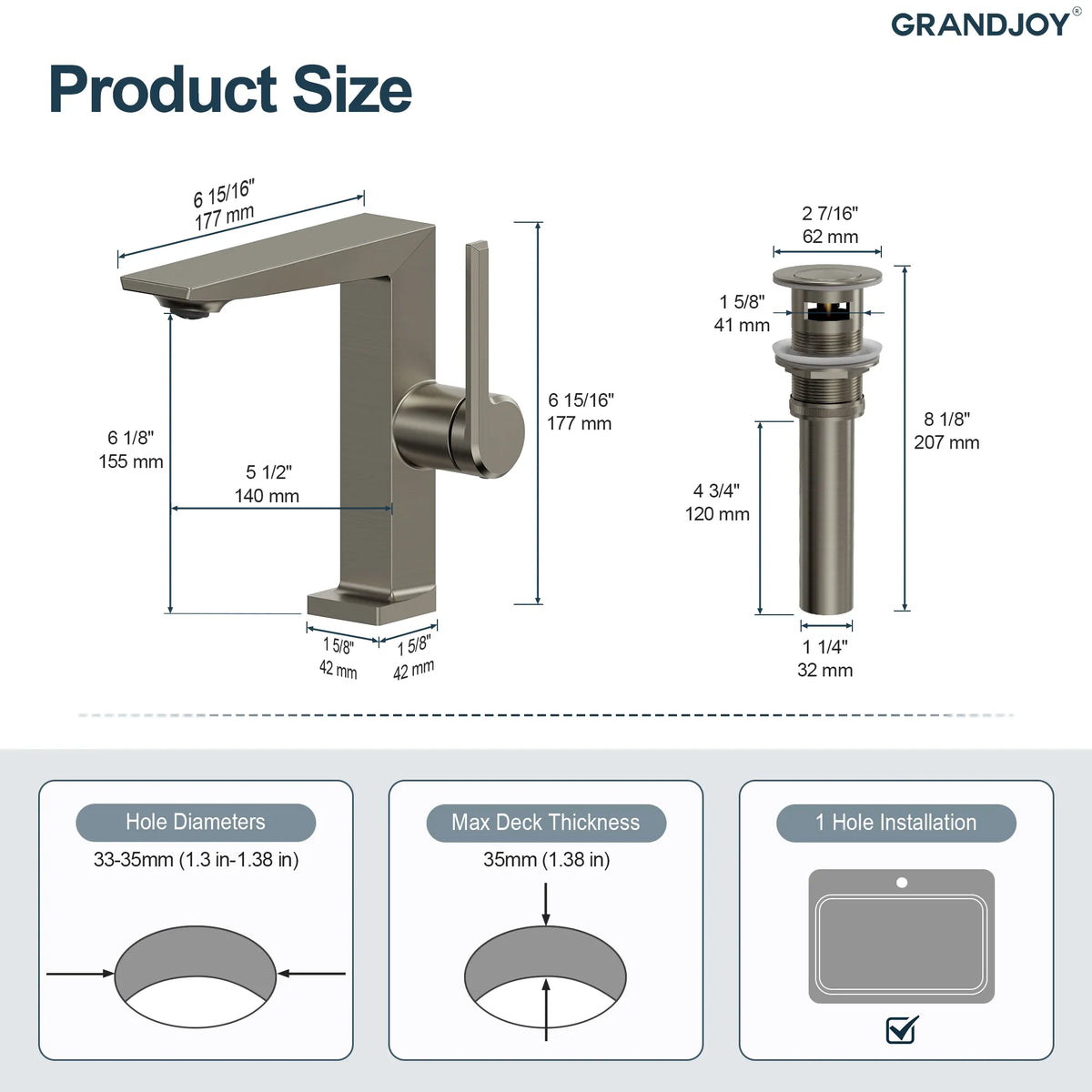 Single-Handle Bathroom Sink Faucet With Pop-Up Drain