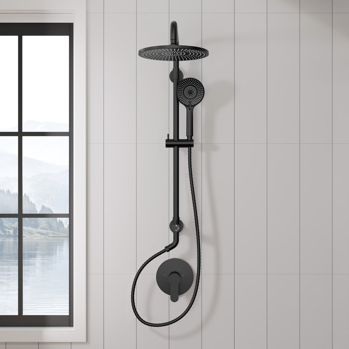 Exposed Pressure-Balanced Rain Shower System with Handheld Spray