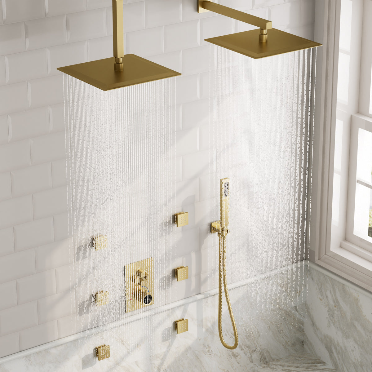 Square Wall-Mounted Dual Shower System with Body Jets