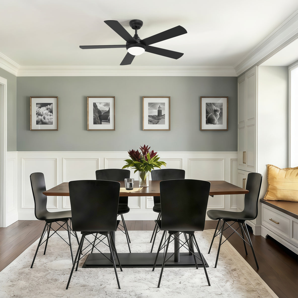 48-Inch Downrod Mount 5-Blade Ceiling Fan with Light and Smart Control