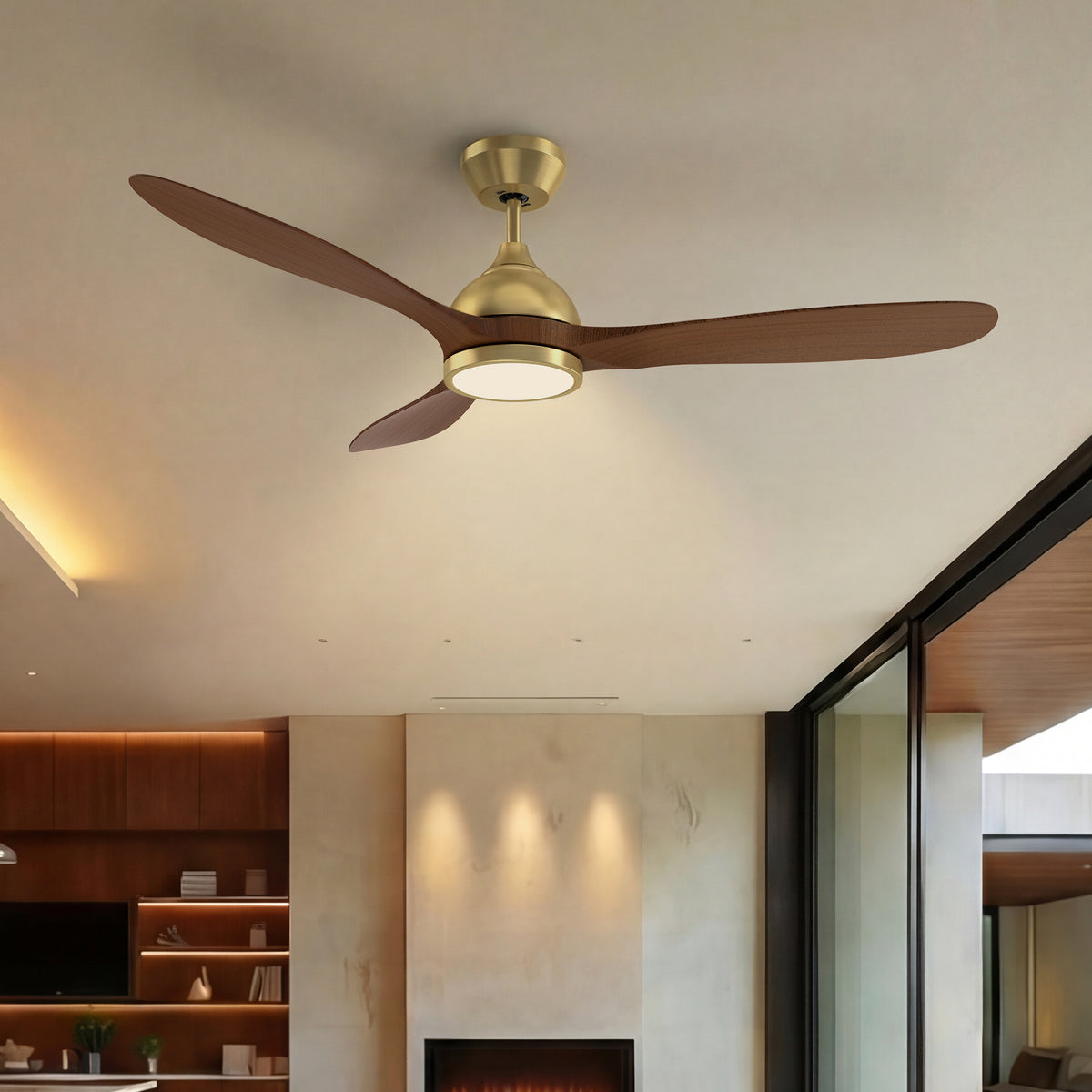 52-Inch Downrod Mount 3-Blade Ceiling Fan with Light and Remote Control