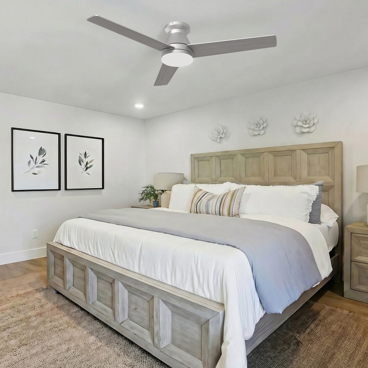 52-Inch Flush Mount 3-Blade Ceiling Fan with Light and Remote Control