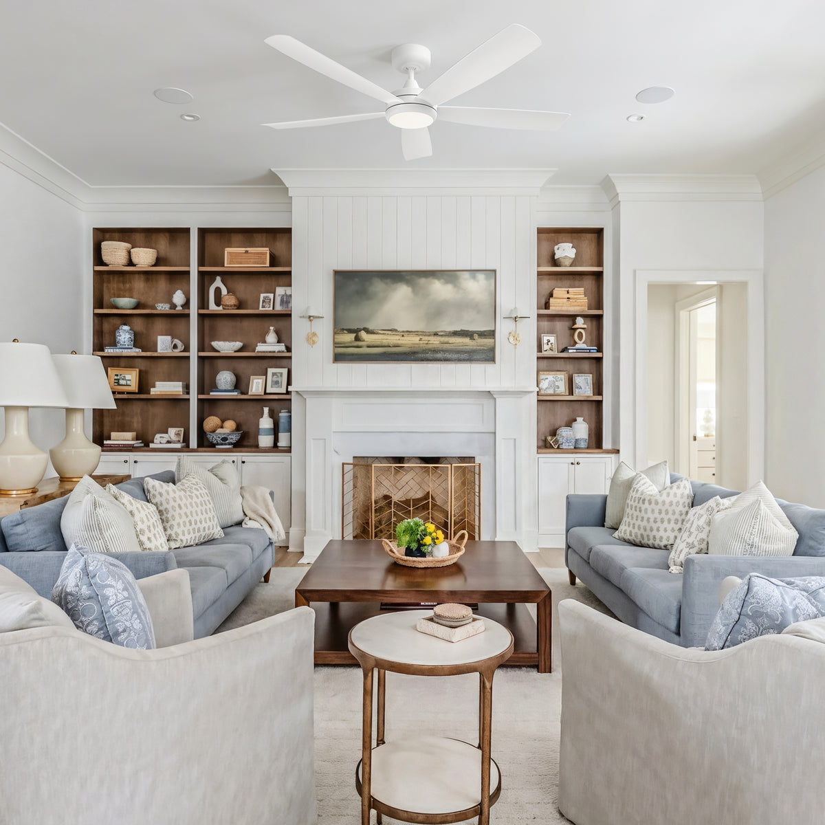 52-Inch Flush Mount 5-Blade Ceiling Fan with Light and Smart Control