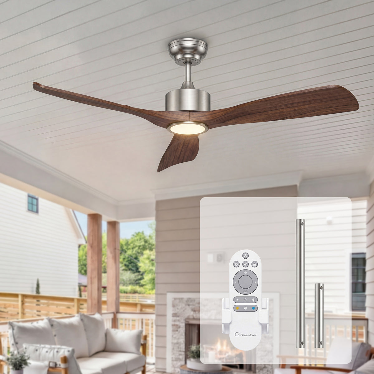 52-Inch Downrod Mount 3-Blade Ceiling Fan with Light and Remote Control