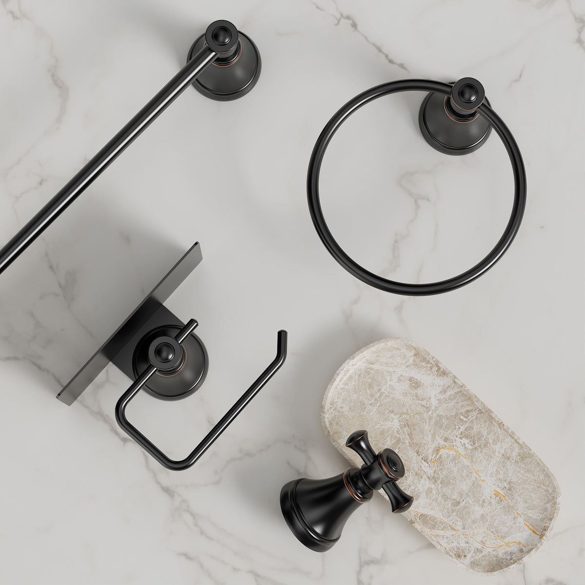 Four-Piece Wall-Mounted Bathroom Hardware Set with Phone Shelf