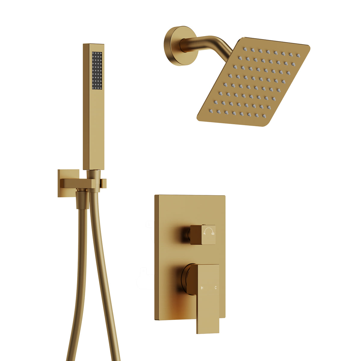 Square Wall-Mounted Shower System with Adjustable Handheld Spray