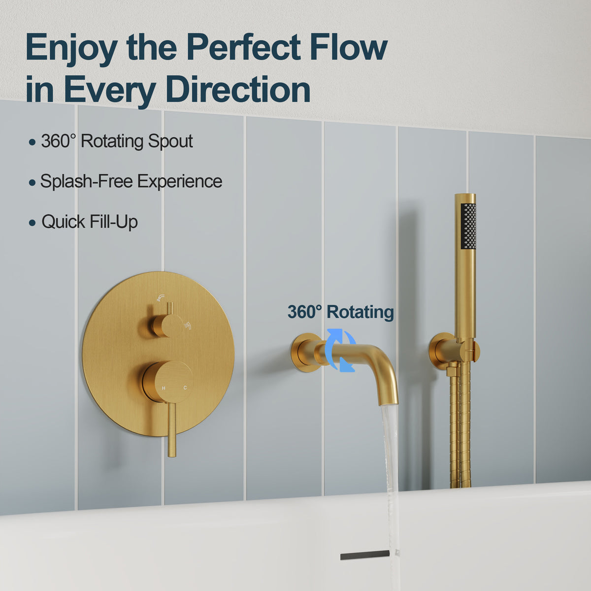 Wall-Mounted Bathtub Faucet with Hand Shower and Pressure-Balanced Valve