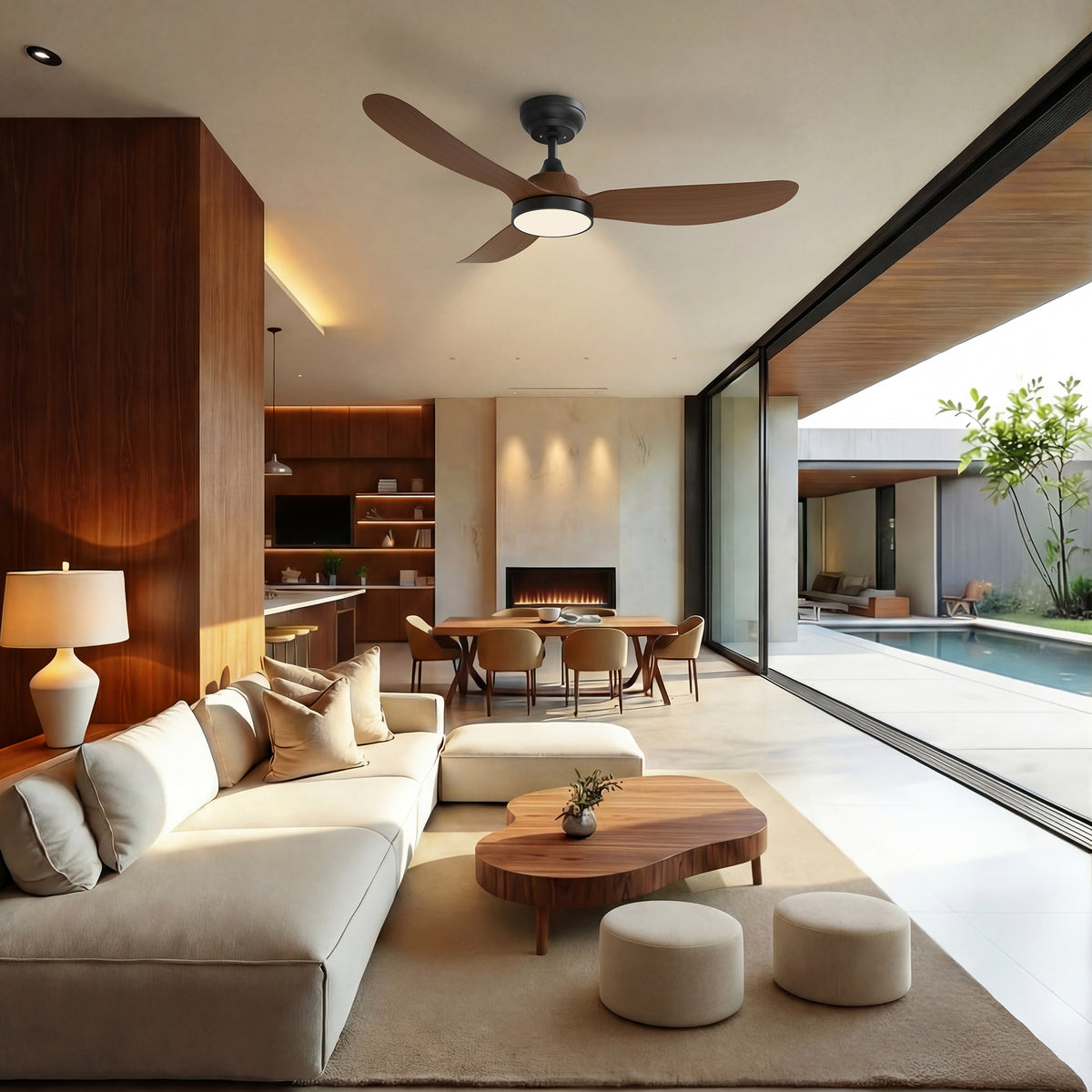 42-Inch Downrod Mount 3-Blade Ceiling Fan with Light and Remote Control