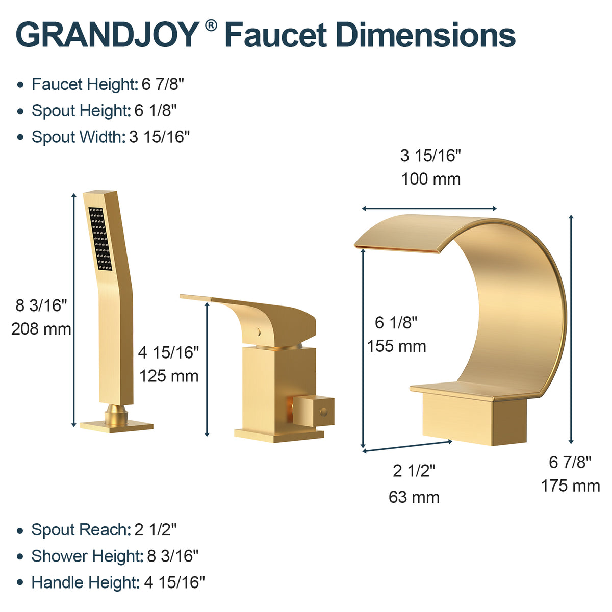 Deck-Mounted Waterfall Bathtub Faucet with Single Handle and Hand Shower
