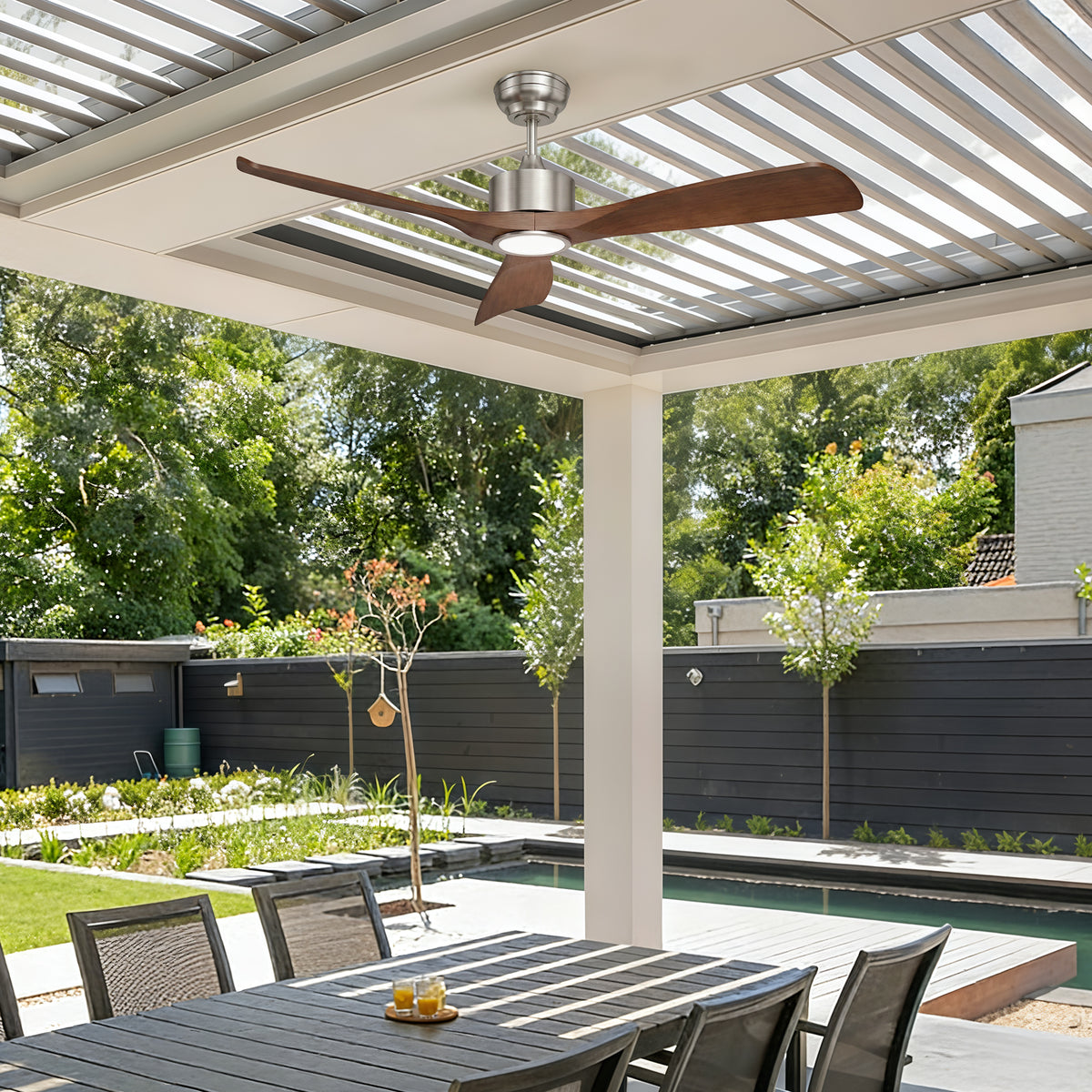 52-Inch Downrod Mount 3-Blade Ceiling Fan with Light and Remote Control