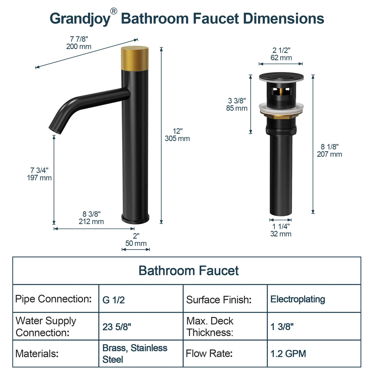 Single-Handle Vessel Bathroom Sink Faucet With Pop-Up Drain