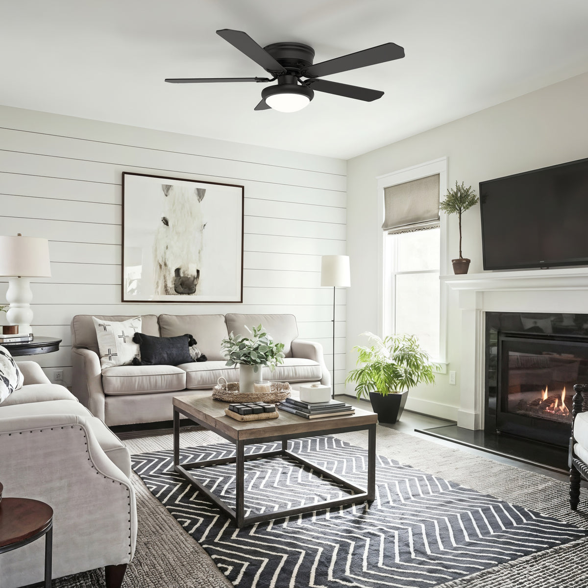 52-Inch Flush Mount 5-Blade Ceiling Fan with Light and Remote Control