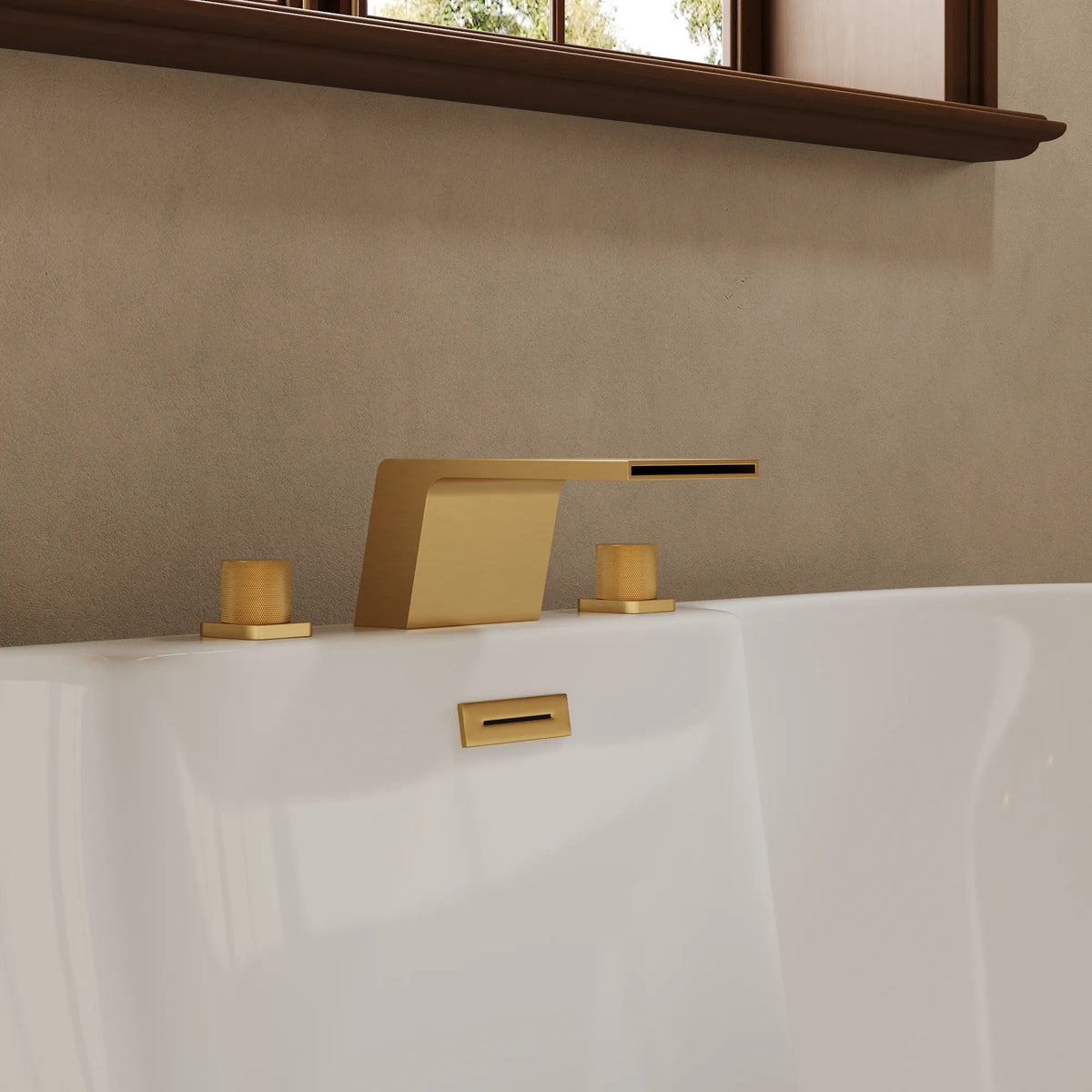 Deck-Mounted Waterfall Bathtub Faucet with Separate Hot and Cold Handles