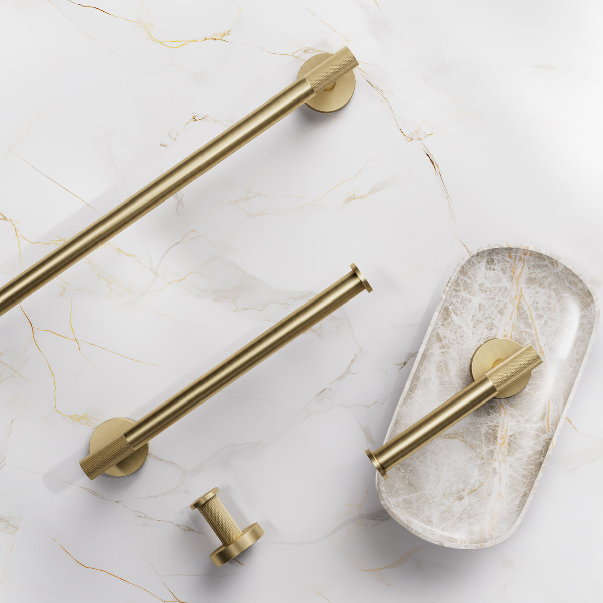 Four-Piece Wall-Mounted Bathroom Hardware Set with Knurled Towel Bars