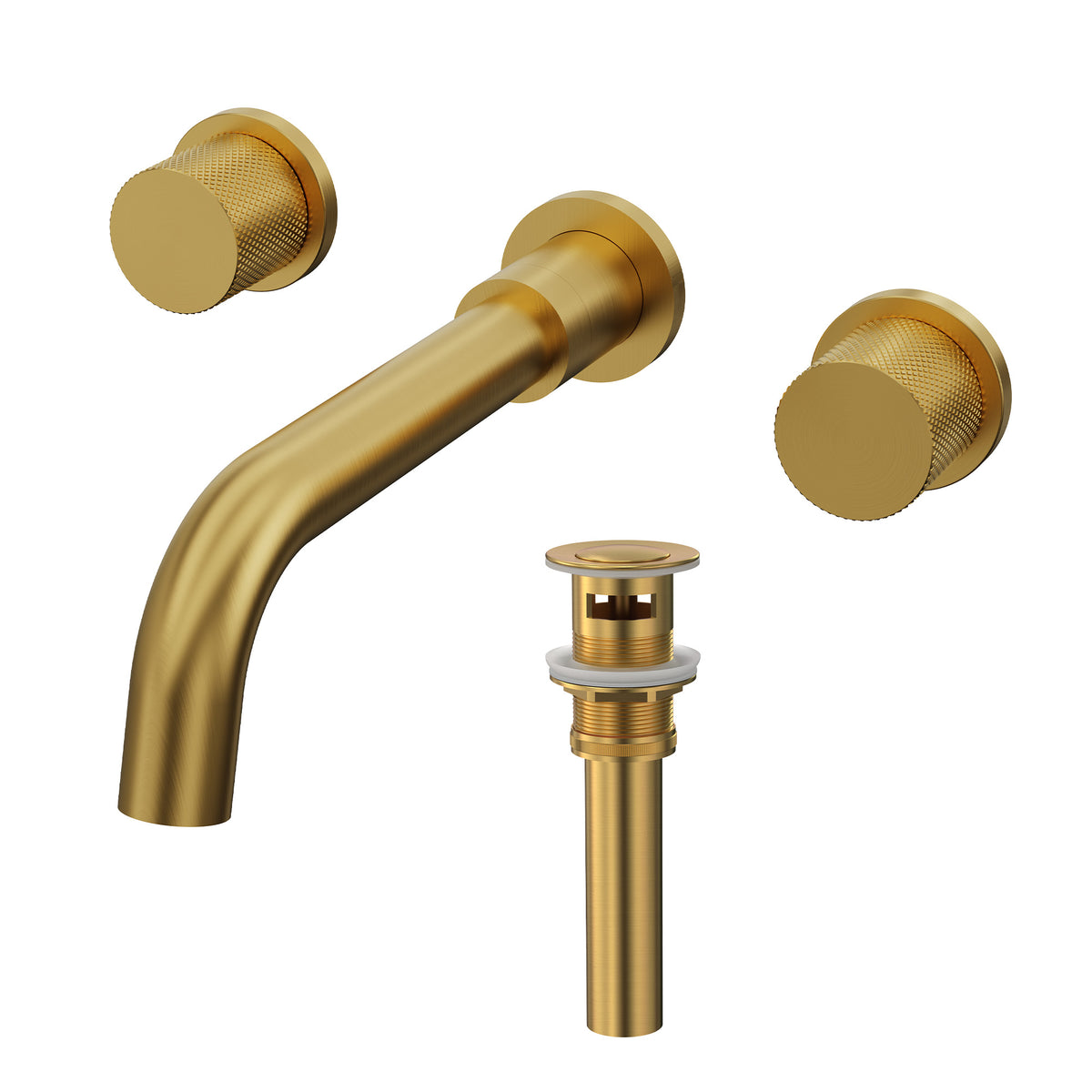 Two-Handle Wall-Mount Bathroom Sink Faucet With Pop-Up Drain