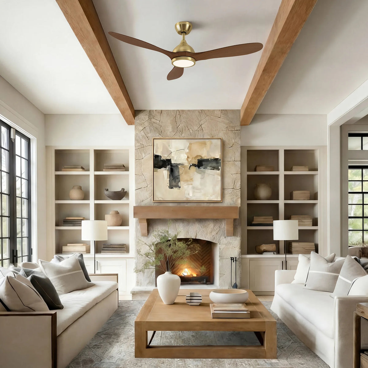 52-Inch Downrod Mount 3-Blade Ceiling Fan with Light and Remote Control